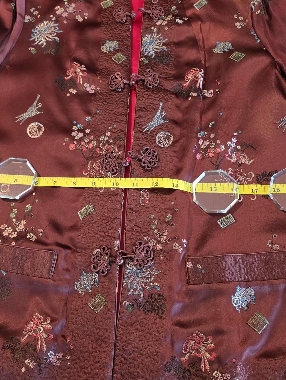Womans Chinese Reversible Silk Jacket. Chocolate Floral With Reversible Fushia. - Picture 2 of 7